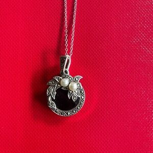 Black - White - Silver Pendant Necklace